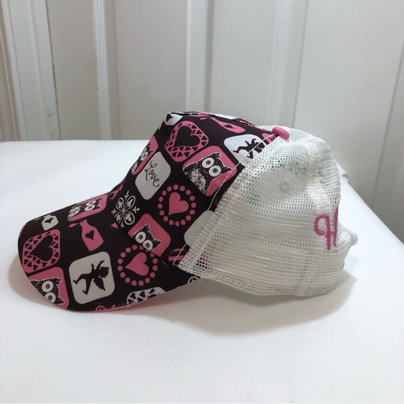 Hooters Rare Mesh Trucker Pink Brown Aol Heart Cupid Snap Back Adjustable Hat - Picture 4 of 13